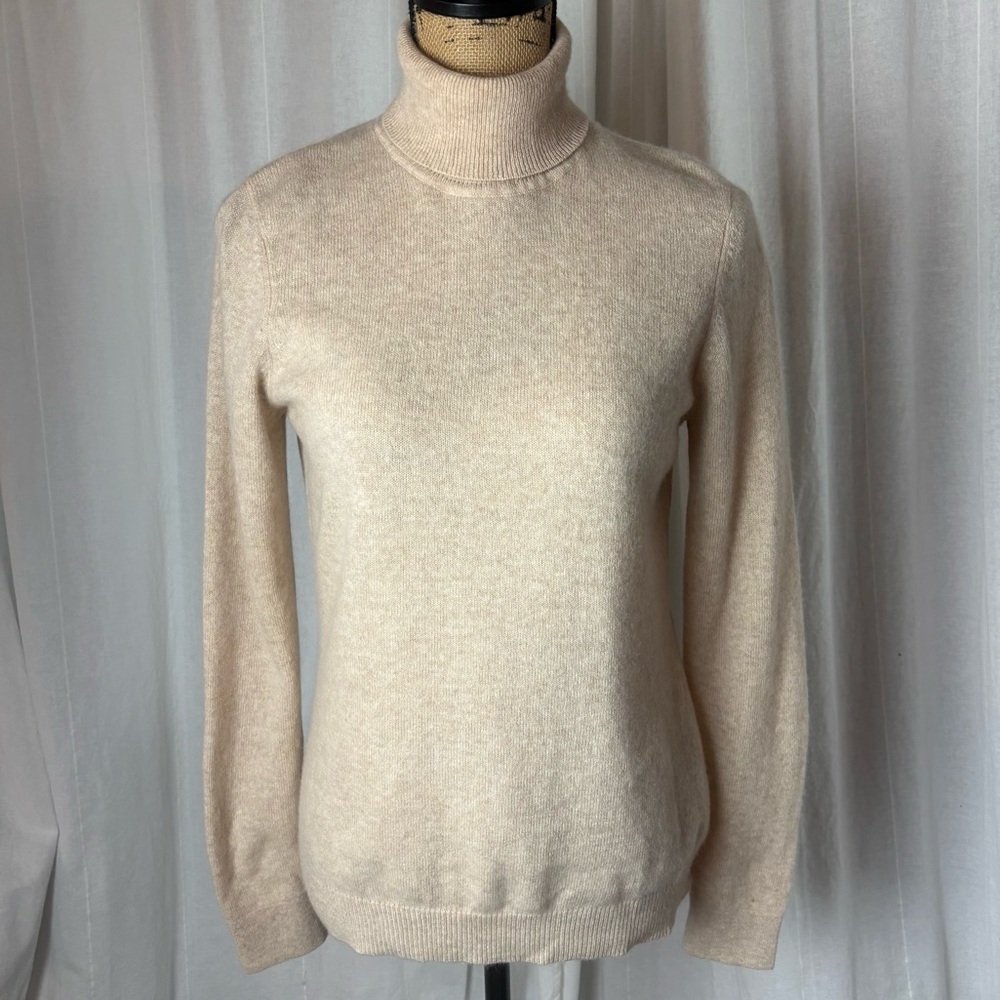 Preswick & Moore 100% Cashmere Turtleneck Sweater Beige Tan Women’s Small